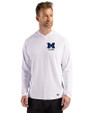 Michigan Wolverines Alumni Cutter & Buck Prospect Recycled Featherlight Stretch Mens Hooded Pullover White Front