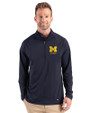 Michigan Wolverines Alumni Cutter & Buck Prospect Recycled Featherlight Stretch Mens Big & Tall Quarter Zip Navy Blue Front