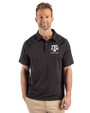Texas A&M Aggies Alumni Cutter & Buck Prospect Recycled Featherlight Stretch Mens Big & Tall Sport Polo Black Front