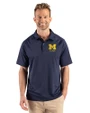 Michigan Wolverines Alumni Cutter & Buck Prospect Recycled Featherlight Stretch Mens Sport Polo Navy Blue Front
