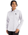  Cutter & Buck Skyline Recycled Gingham Womens Long Sleeve Spread Collar Dress Shirt Concrete/White Front
