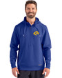 Los Angeles Rams- Cutter & Buck Roam Recycled Buttery-Soft Knit Mens Half Zip Hooded Pullover Tour Blue Front