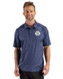 Milwaukee Brewers Mono Cutter & Buck Pike Recycled Fern Print Mens Big & Tall Polo Navy Blue Front