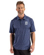Detroit Tigers Cutter & Buck Pike Recycled Fern Print Mens Polo Navy Blue Front