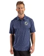 New York Yankees Monochromatic Cutter & Buck Pike Recycled Fern Print Mens Polo Navy Blue Front