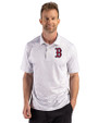 Boston Red Sox Cutter & Buck Pike Recycled Fern Print Mens Polo Polished Medium Gray Front