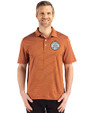 Ellsworth Cutter & Buck Forge Recycled Fine Line Stripe Four-Way Stretch Mens Polo Texas Orange/White Front
