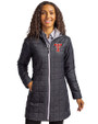 Texas Tech Red Raiders College Vault Cutter & Buck Rainier Recycled Insulated Puffer Womens Full Zip Hooded Long Coat Black Front