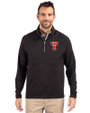 Texas Tech Red Raiders College Vault Cutter & Buck Adapt Recycled Soft Knit Stretch Mens Hybrid Quarter Zip Pullover  Black Front