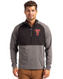 Texas Tech Red Raiders College Vault Cutter & Buck Adapt Recycled Soft Knit Stretch Mens Hybrid Quarter Zip Pullover  Black Heather/Black Front
