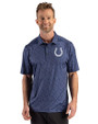 Indianapolis Colts Mono Cutter & Buck Pike Recycled Fern Print Mens Polo Navy Blue Front
