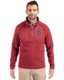 Boston Red Sox Cutter & Buck Mainsail Sweater-Knit Mens Half Zip Pullover Jacket Cardinal Red Heather Front
