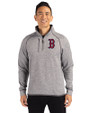 Boston Red Sox Cutter & Buck Mainsail Sweater-Knit Mens Big and Tall Half Zip Pullover Jacket Polished Heather Front