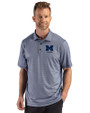 Michigan Wolverines Alumni Cutter & Buck Pike Recycled Lattice Print Mens Big & Tall Polo Navy Blue Front