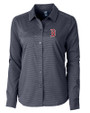 Boston Red Sox Cutter & Buck Versatech Geo Dobby Stretch Womens Long Sleeve Dress Shirt Liberty Navy Mannequin