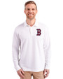 Boston Red Sox Cutter & Buck Advantage Eco Tri-Blend Pique Mens Big and Tall Long Sleeve Polo White Front