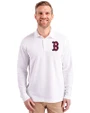 Boston Red Sox Cutter & Buck Advantage Eco Tri-Blend Pique Mens Long Sleeve Polo White Front