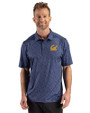 Cal Golden Bears Cutter & Buck Pike Recycled Fern Print Mens Polo Navy Blue Front