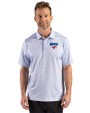 SMU Mustangs Cutter & Buck Pike Recycled Fern Print Mens Polo Chelan Blue Front