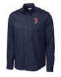 Boston Red Sox Cutter & Buck Epic Easy Care Nailshead Mens Long Sleeve Dress Shirt Navy Blue Mannequin
