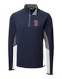 Boston Red Sox Cutter & Buck Traverse Colorblock Stretch Quarter Zip Mens Pullover Liberty Navy Mannequin
