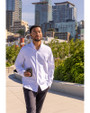 Cutter & Buck Skyline Windowpane Recycled Long Sleeve Button Down Mens Big & Tall Dress Shirt Elemental Grey Lifestyle 1