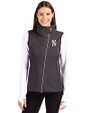 Northwestern Wildcats- Cutter & Buck Mainsail Sweater-Knit Womens Full Zip Asymmetrical Vest Charcoal Heather Front