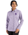 Northwestern Wildcats- Cutter & Buck Skyline Recycled Gingham Womens Long Sleeve Spread Collar Dress Shirt College Purple/White Front