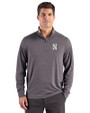 Northwestern Wildcats- Cutter & Buck Forge Recycled Four-Way Stretch Mens Quarter Zip Pullover Dark Black Heather Front