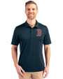 Boston Red Sox Cutter & Buck Prospect Eco Textured Stretch Recycled Mens Short Sleeve Polo Navy Blue Front