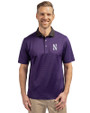 Northwestern Wildcats- Cutter & Buck Virtue Recycled Micro Stripe Featherlight Pique Mens Polo College Purple/Black Front
