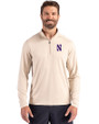 Northwestern Wildcats- Cutter & Buck Coastline Recycled Double Peached Mens Quarter Zip Pullover Wheat Front
