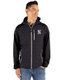 Northwestern Wildcats- Cutter & Buck Rainier Recycled Insulated Hybrid Puffer Mens Full Zip Jacket Black Front