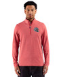 New England Patriots NFL Helmet Cutter & Buck Adapt Recycled Soft Knit Stripe Mens Quarter Zip Pullover Cardinal Red Heather Front