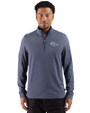 Denver Broncos Mono Cutter & Buck Adapt Recycled Soft Knit Stripe Mens Quarter Zip Pullover Navy Blue Heather Front