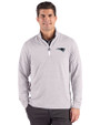New England Patriots Monochromatic Cutter & Buck Adapt Recycled Soft Knit Stripe Mens Quarter Zip Pullover  Polished Heather/White Front