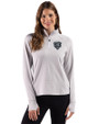 Chicago Bears Monochromatic Cutter & Buck Adapt Recycled Soft Knit Stripe Womens Quarter Zip Pullover Polished Heather/White Front