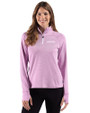 New Orleans Saints Monochromatic Cutter & Buck Adapt Recycled Soft Knit Stripe Womens Quarter Zip Pullover Gelato Heather/White Front