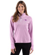 New England Patriots Monochromatic Cutter & Buck Adapt Recycled Soft Knit Stripe Womens Quarter Zip Pullover Gelato Heather/White Front