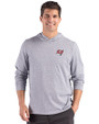 Tampa Bay Buccaneers Cutter & Buck Adapt Recycled Soft Knit Stripe Mens Hooded Pullover Black Heather/White Front