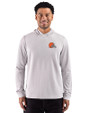 Cleveland Browns Cutter & Buck Adapt Recycled Soft Knit Stripe Mens Big & Tall Hooded Pullover Polished Heather/White Front