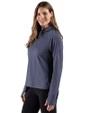 New York Giants Americana Cutter & Buck Adapt Recycled Soft Knit Stripe Womens Hooded Pullover Navy Blue Heather Side