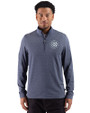 Chicago Cubs Mono Cutter & Buck Adapt Recycled Soft Knit Stripe Mens Quarter Zip Pullover Navy Blue Heather Front
