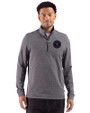 NY Mets City Connect Cutter & Buck Adapt Recycled Soft Knit Stripe Mens Big & Tall Quarter Zip Pullover Black Heather Front