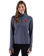 Boston Red Sox Cooperstown Cutter & Buck Adapt Recycled Soft Knit Stripe Womens Quarter Zip Pullover Navy Blue Heather Front