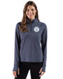 Milwaukee Brewers Monochromatic Cutter & Buck Adapt Recycled Soft Knit Stripe Womens Quarter Zip Pullover Navy Blue Heather Front