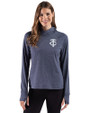 Minnesota Twins Mono Cutter & Buck Adapt Recycled Soft Knit Stripe Womens Hooded Pullover Navy Blue Heather Front