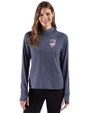 San Francisco Giants Stars & Stripes Cutter & Buck Adapt Recycled Soft Knit Stripe Womens Hooded Pullover Navy Blue Heather Front