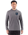 San Jose Earthquakes Cutter & Buck Adapt Recycled Soft Knit Stripe Mens Big & Tall Hooded Pullover Black Heather Front