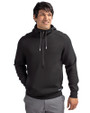 Cutter & Buck Roam Recycled Buttery-Soft Knit Mens Big & Tall Half Zip Hooded Pullover Black Front